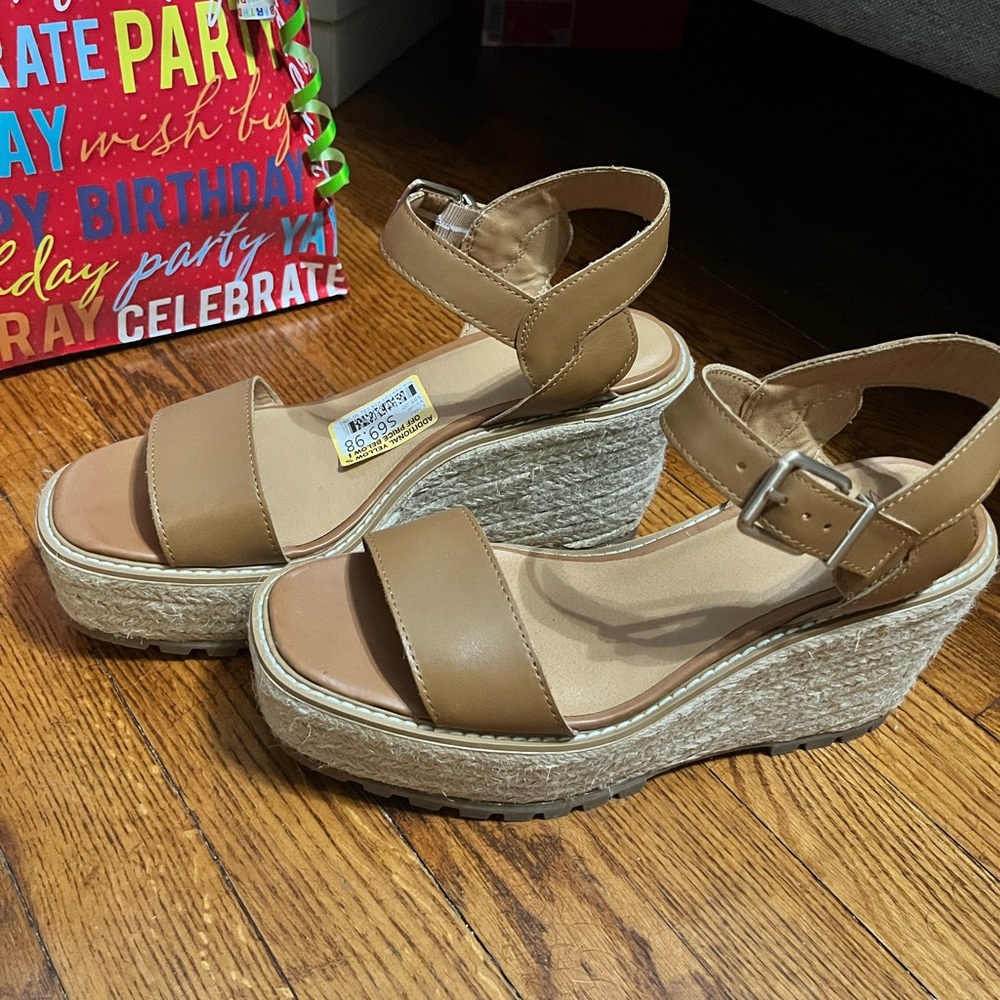 Tan Platform Wedge Sandals